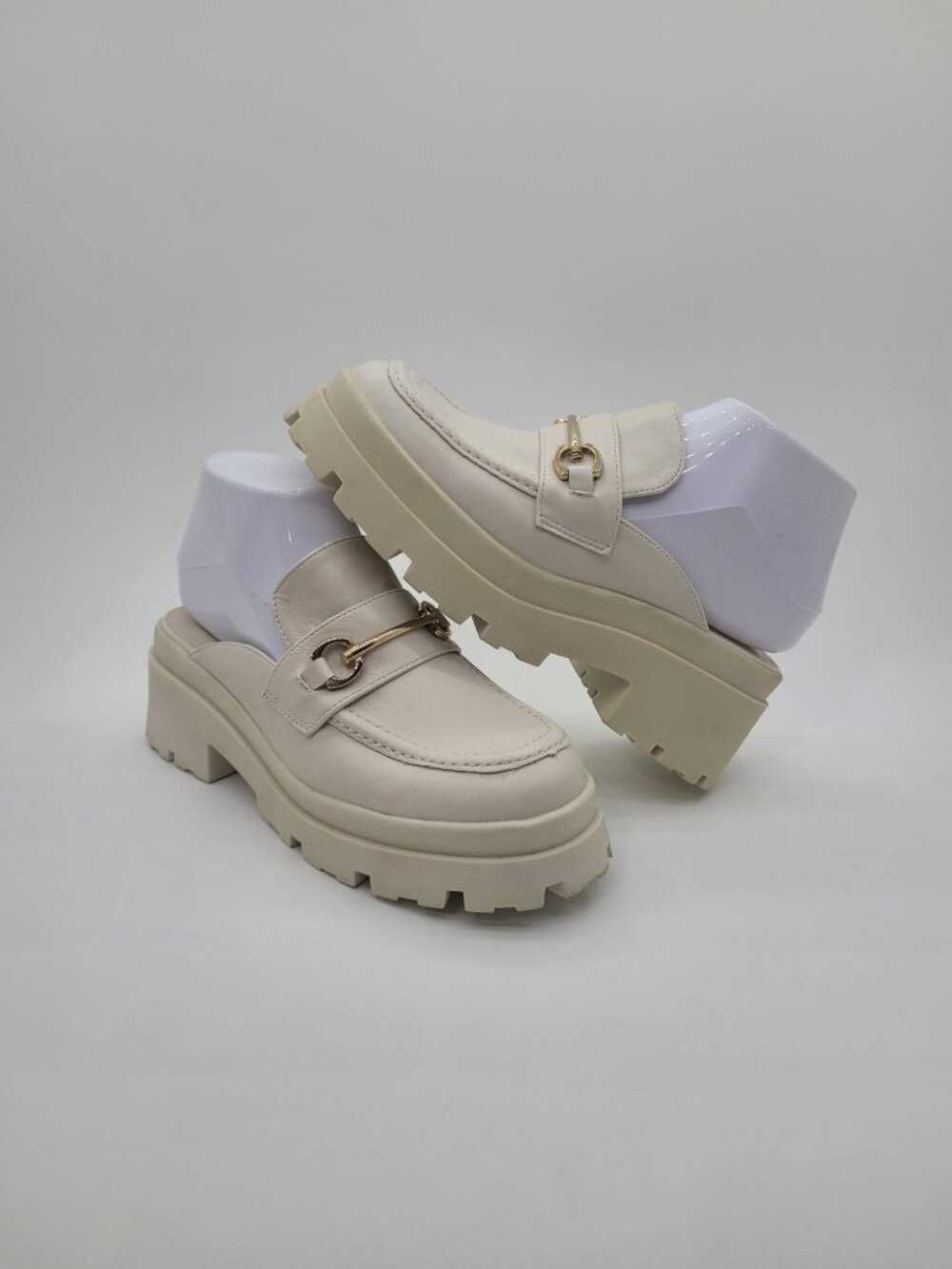 ShuShop Audra Platform Chunky Slip On Mule Loafer Bone Cream Size 6.5 - READ